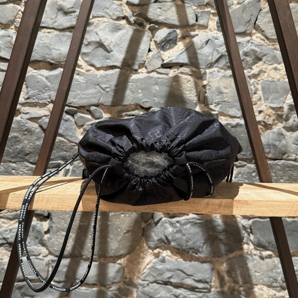 Versace Black Nylon Greca Print Logo Rucksack Drawstring Bag - Picture 7 of 12